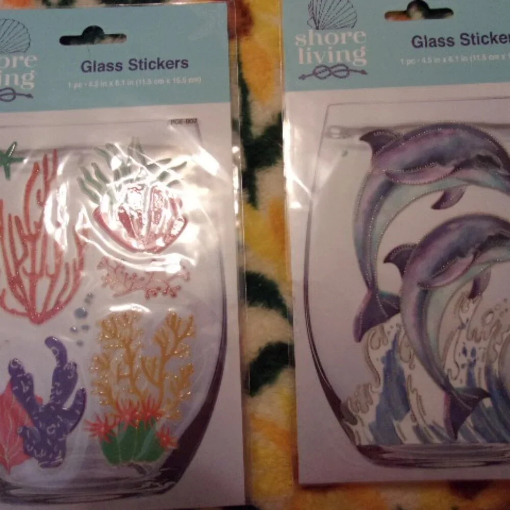 Bundle of 4 Glass Stickers Beach/ocean themed New